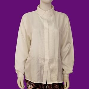 3/$30 NICOLA White Pintucked Embroidered Long Sleeve Colonial Castlecore Blouse